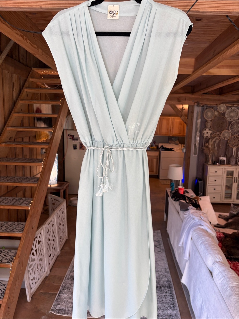 Women’s Pale Mint Maxi Dress with Tie Waist